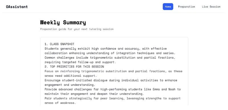 showing the previous session and student progress, which is precisely the continuity claim
